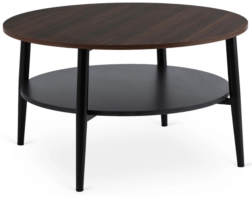 Stolik Kawowy Okrągły PAULO MAX 80 cm Orzech/Czarny Nowoczesny Loft