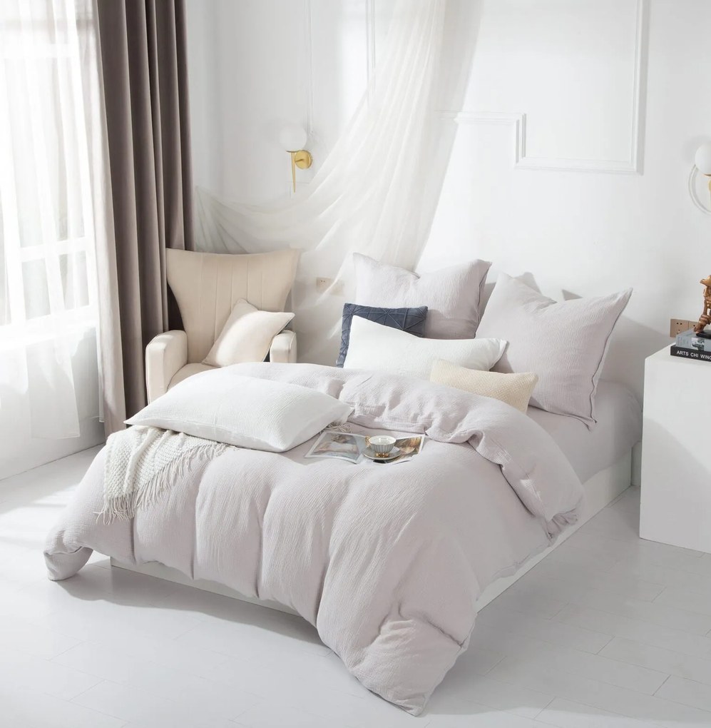 Jasnoszara pościel muślinowa