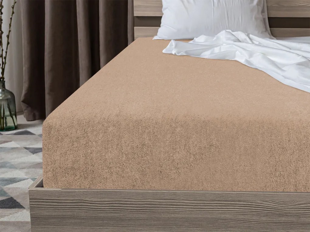 PrzytulneMieszkanie.pl Frotte prześcieradło jasnobrązowe 140 x 200 cm