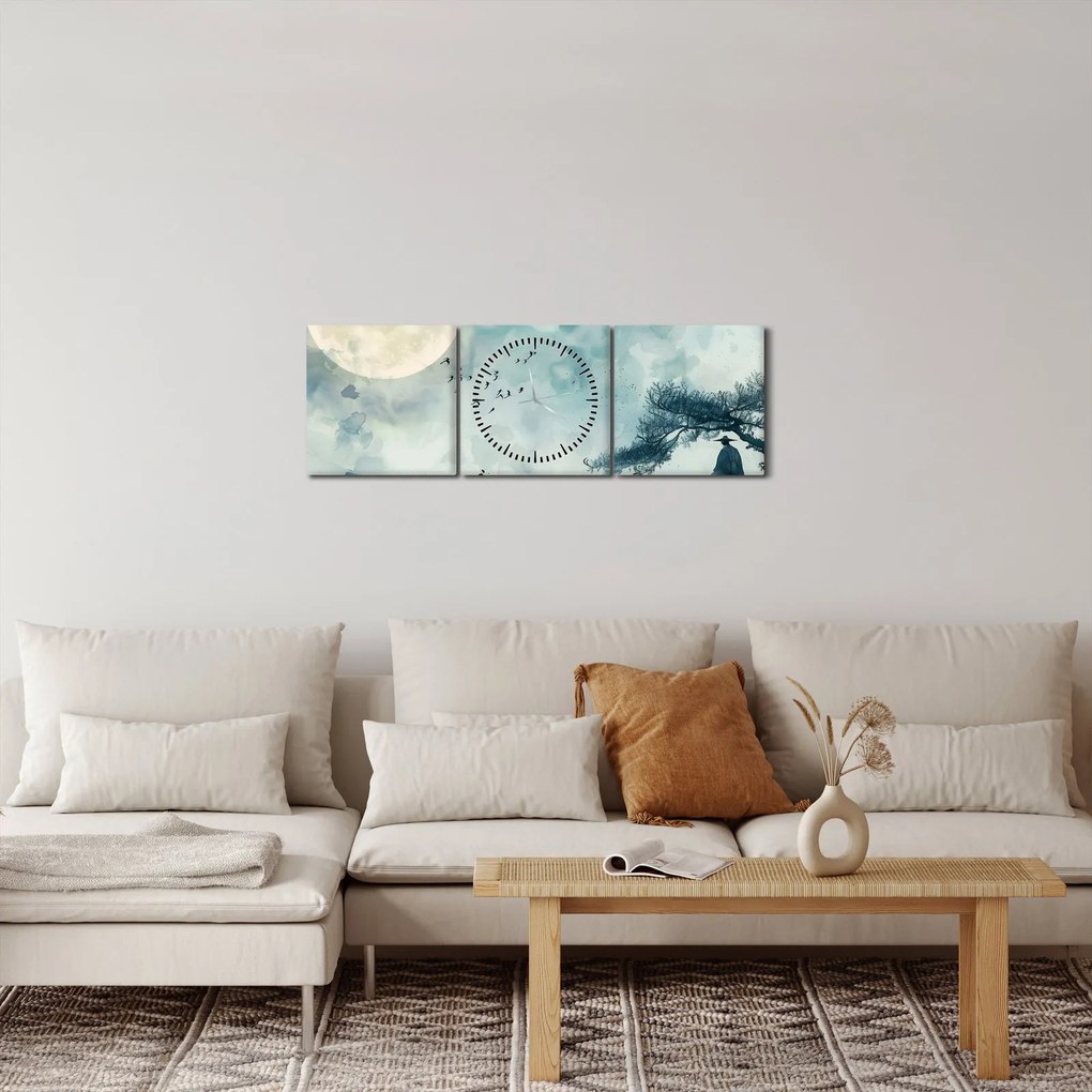Obraz - Malowanie księżyca w pełni (z zegarem) (90x30 cm)