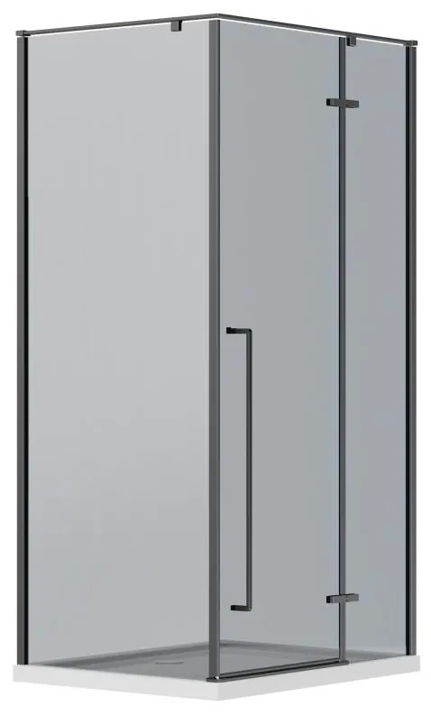Ścianka prysznicowa z uchylnymi drzwiami ze szkła dymionego - szer. 100 x gł. 80 x wys. 190 cm - Czarny mat - TERMANIO