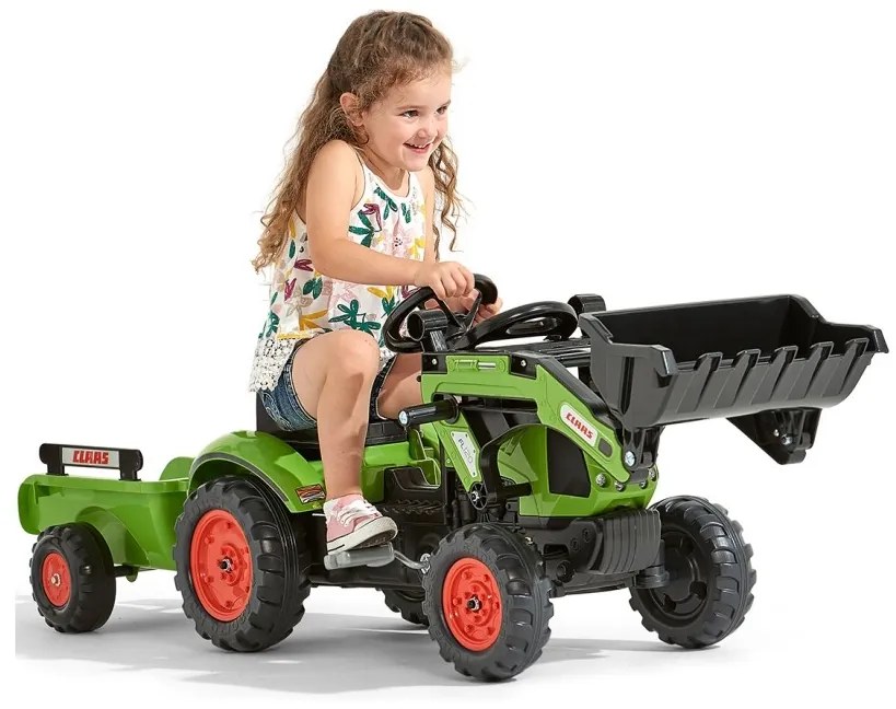 Falk traktor claas z przyczepą i łyżką na pedały