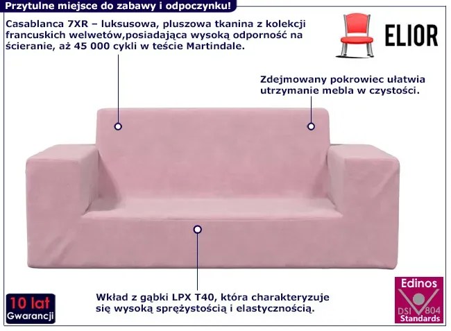 Różowa 2-osobowa sofa dziecięca - Hallker 3X