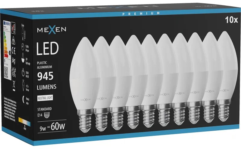Mexen Nova 10x żarówka LED E14, C37, 9W, Neutralna - 4000K, 945 lm - L102-E14-0940-01x10