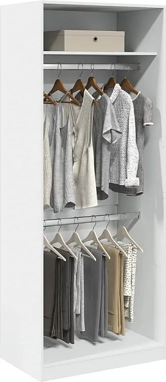 Biała szafa 80x50x200 cm z drewna inżynieryjnego, kompaktowy design i 2 przestronne przegródki