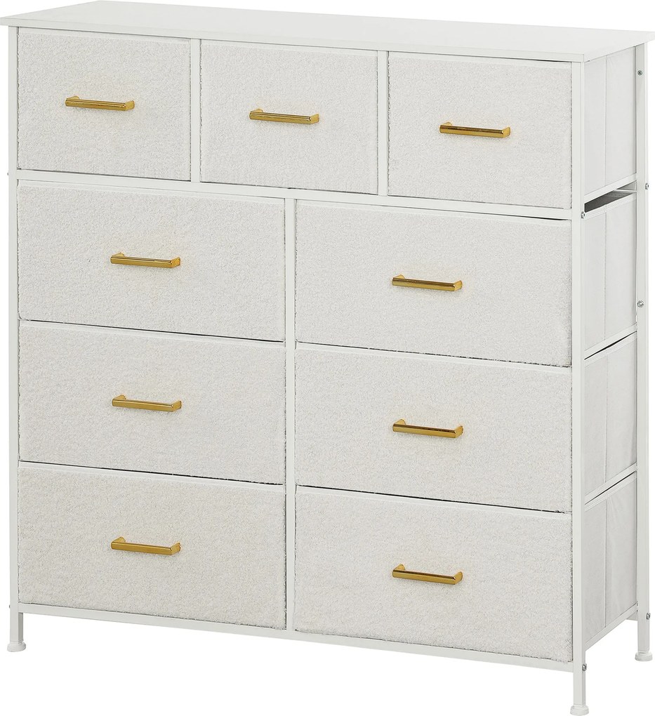 HOMCOM Komoda z Materiału, 9 Szuflad, Rama Stalowa, Elegancka, Wszechstronna, Biała