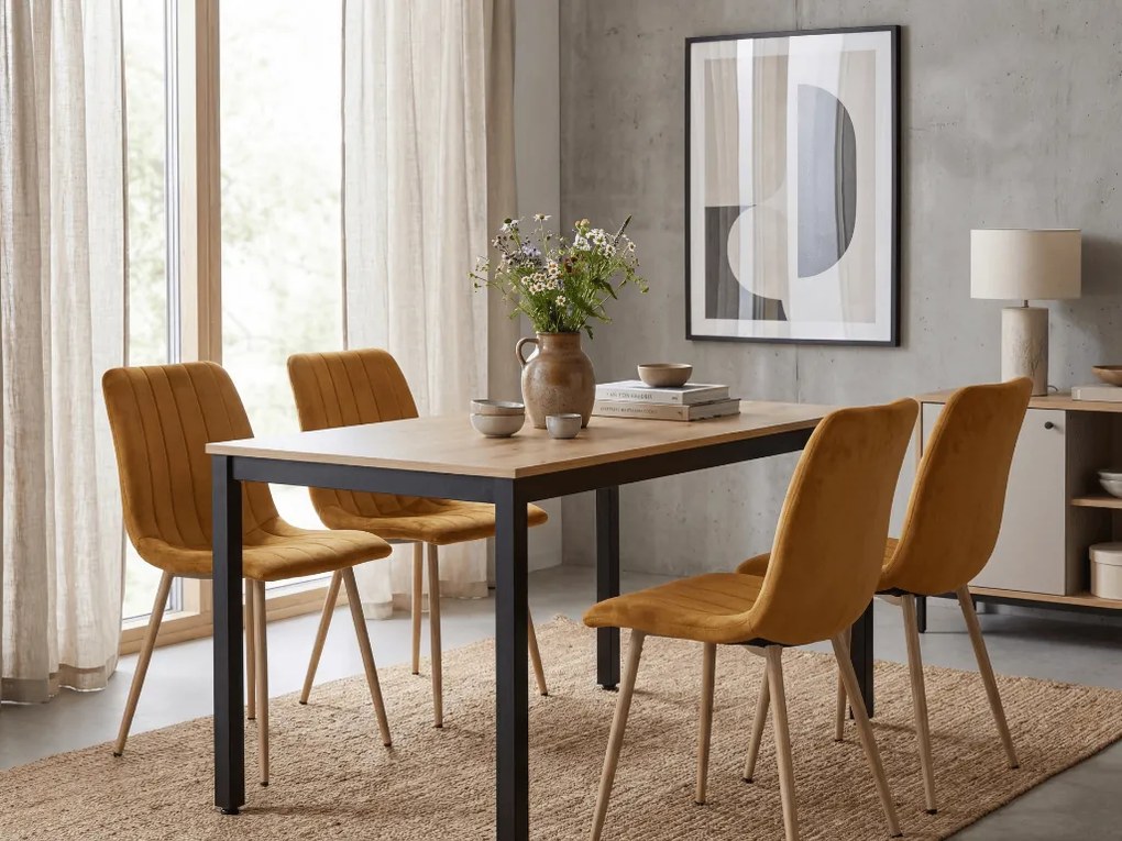 Musztardowe welurowe krzesło LAVA