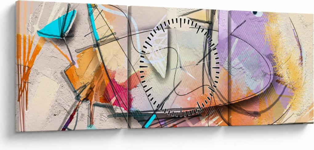 Obraz - Abstrakcja, ptaszek (z zegarem) (90x30 cm)