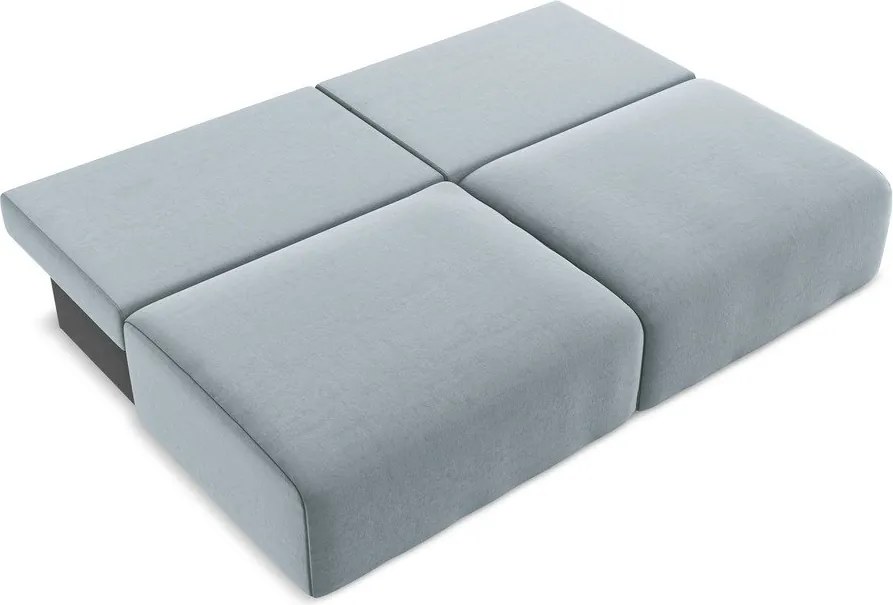 Niebieska aksamitna rozkładana/ze schowkiem sofa 216 cm Kalena – Makamii