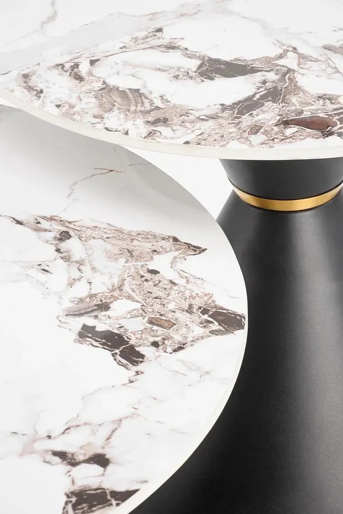 Okrągły stolik kawowy glamour biały marmur + czarny - Nito 4X