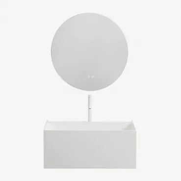 Zestaw Wiszących Mebli Łazienkowych Z Żywicy Zintegrowany Z Umywalką I Oświetleniem Led Nerine Biała - Sklum