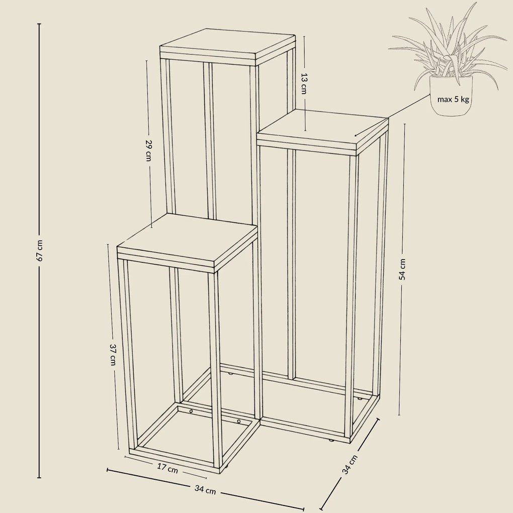 Kwietnik stojący wysoki BIOS na 3 kwiaty, 34 x 34 x 67 cm