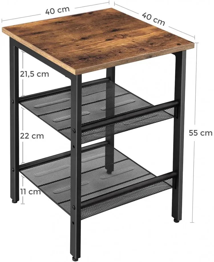 Stolik z 2 półkami w stylu industrialnym - Luris
