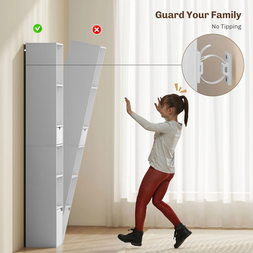 HOMCOM Regał na książki z 6 poziomami, regulowany w 3 poziomach, z szufladą, drzwiczkami szafki, regulowany regał, regał wystawowy, Biały