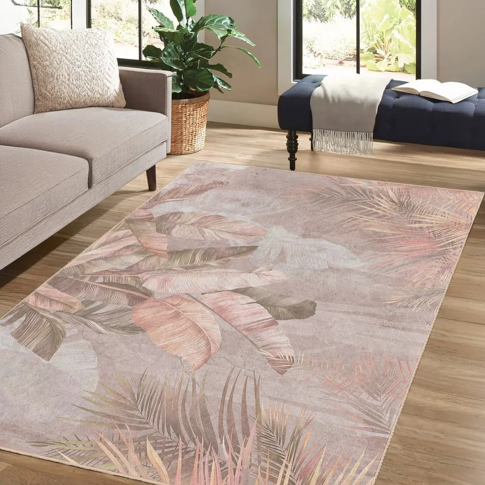 Beżowy chodnik odpowiedni do prania 80x200 cm Dusty Leaves – Mila Home