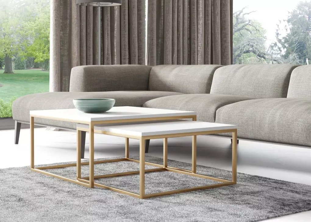 Zestaw stolików kawowych Bello złoty w stylu glamour