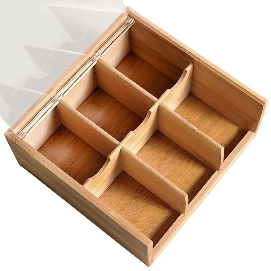 Kesper 58903 Organizer na herbatę bambusowy, 6 przegródek, 22 x 21 x 9,5 cm