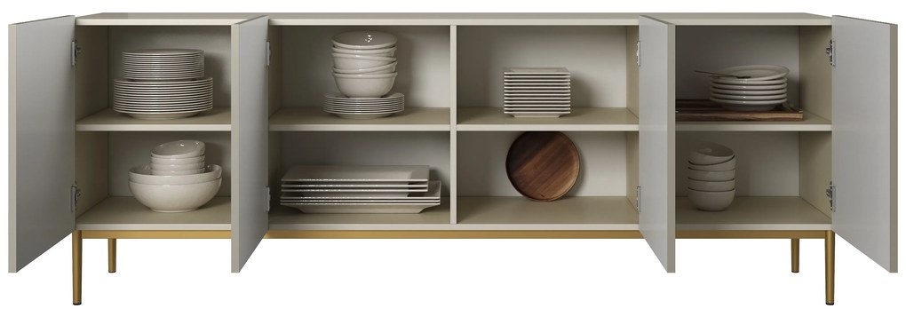 Komoda Nicole 200 cm na metalowych nogach - kaszmir / złote nóżki