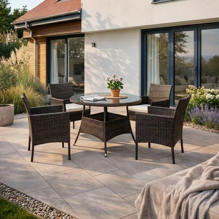 Zestaw Mebli Ogrodowych AZUL Stół i 4x Krzesło Brązowy/Beżowy Technorattan Nowoczesny