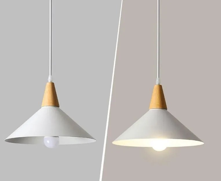 Lampa sufitowa metalowa z kloszem z litego drewna wisząca AT33-3SZ-White