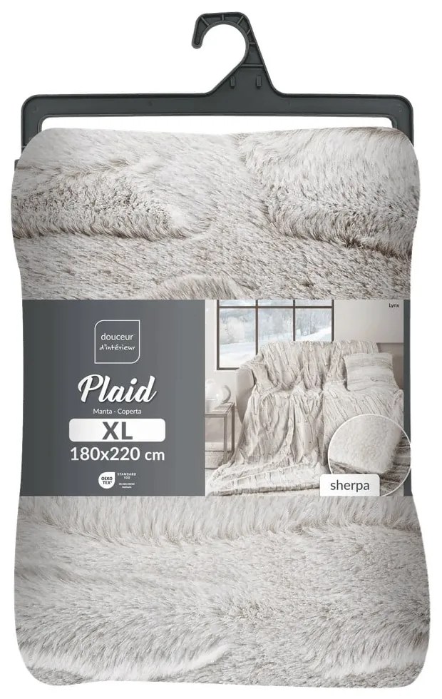 Beżowy koc z mikropluszu 180x220 cm Lynx – douceur d'intérieur