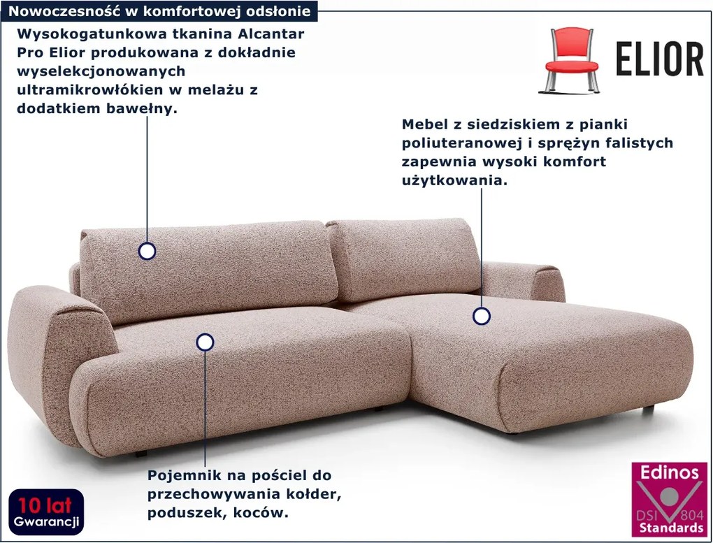 Melanżowa kanapa narożna z funkcją spania oberżyna R1-K71