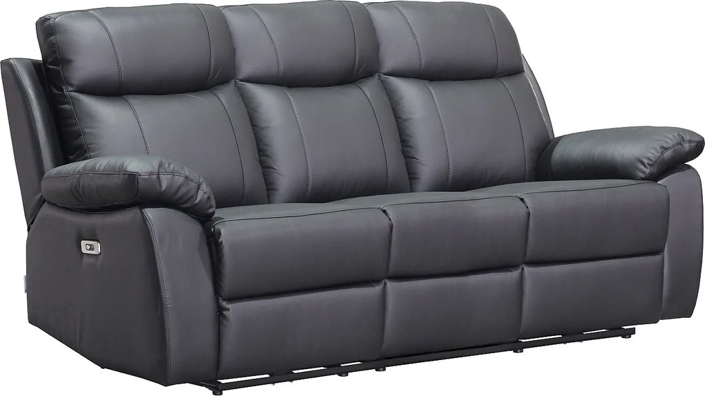 Kanapa 3-osobowa z elektryczną funkcją relaks ze skóry w kolorze czarnym VIPINO