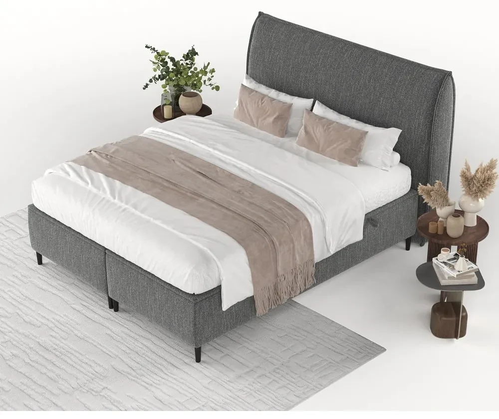 Szare tapicerowane łóżko dwuosobowe ze schowkiem 200x200 cm Draco – Maison de Rêve