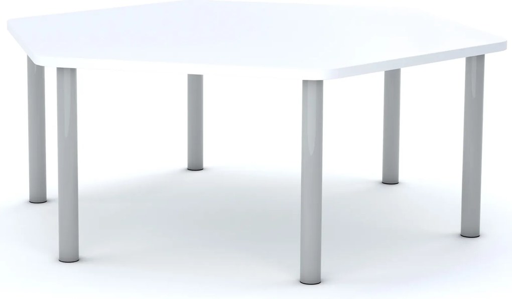 Stół szkolny Smart sześciokątny 140x120 cm, rozmiar 4-6, blat biały / nogi szare