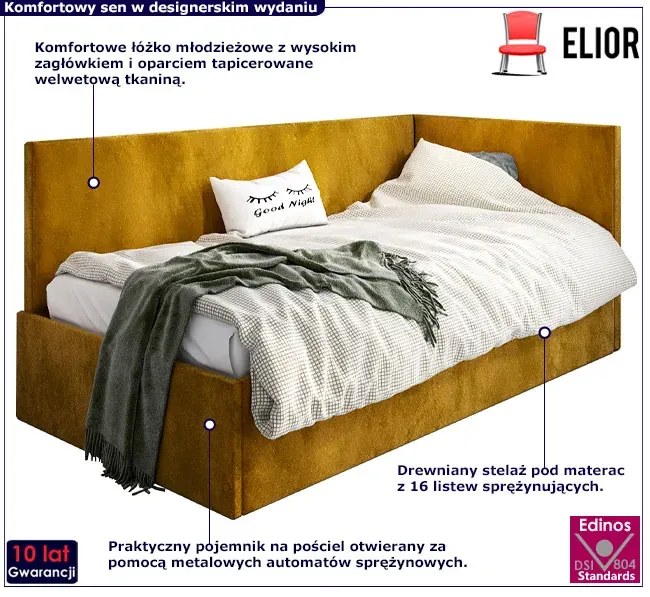 Musztardowy tapczan młodzieżowy H1-G99