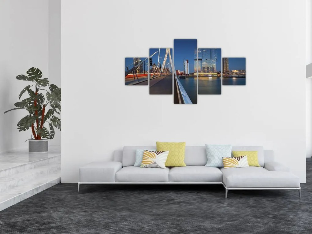 Obraz - Zmierzch w Rotterdamie, Holandia (125x70 cm)