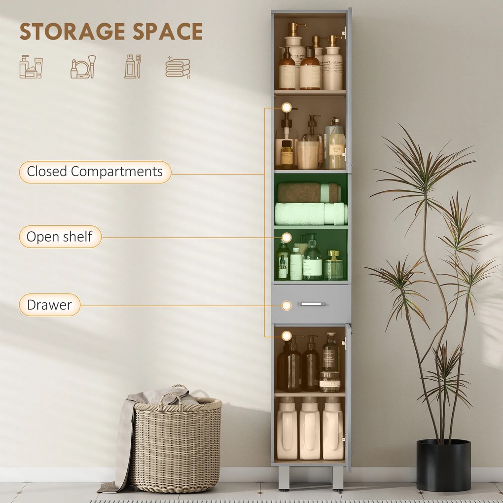 kleankin Szafka łazienkowa, komoda, z półkami i szufladą, regulowana, Szary | Aosom PL