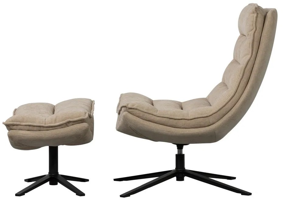 Obrotowy fotel z podnóżkiem z tkaniny szenilowej w naturalnym kolorze Kube – WOOOD