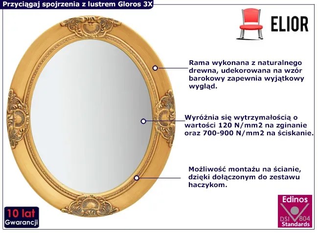 Złote owalne lustro w rustykalnym stylu B2-D23