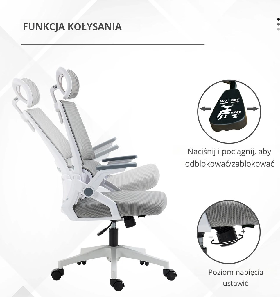 Vinsetto Ergonomiczne Krzesło Biurowe Regulowana Podgłówka 58x61x119cm Szary | Aosom PL