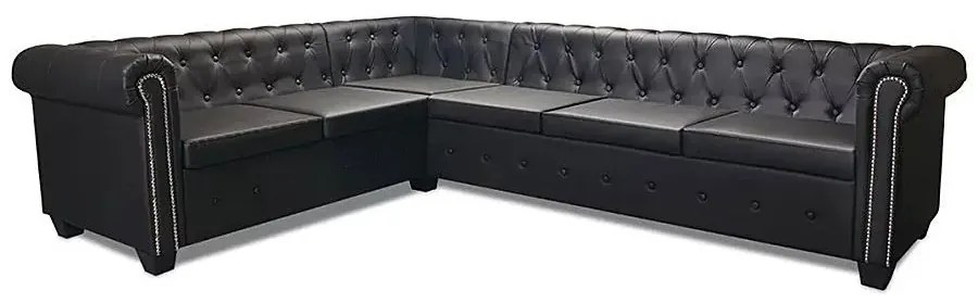 6-osobowy czarny narożnik w stylu Chesterfield - Xavier 6Q