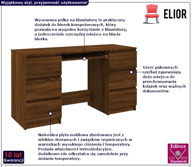 Minimalistyczne biurko w kolorze brązowego dębu K5-K10