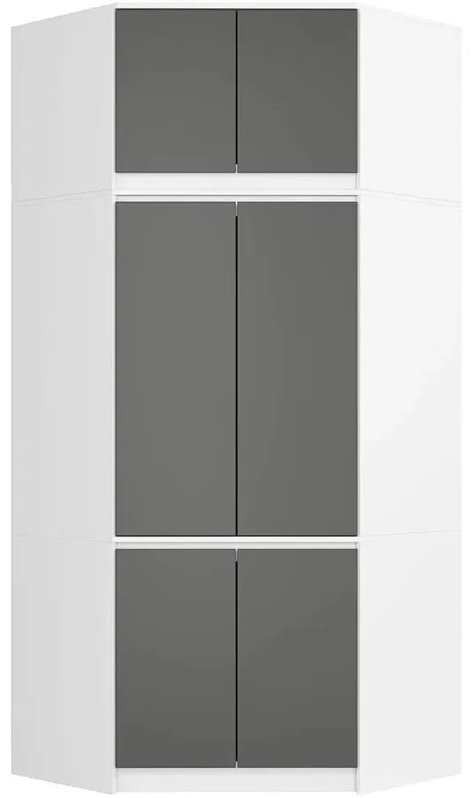 Narożna szafa z nadstawką biały + grafit G4-B00