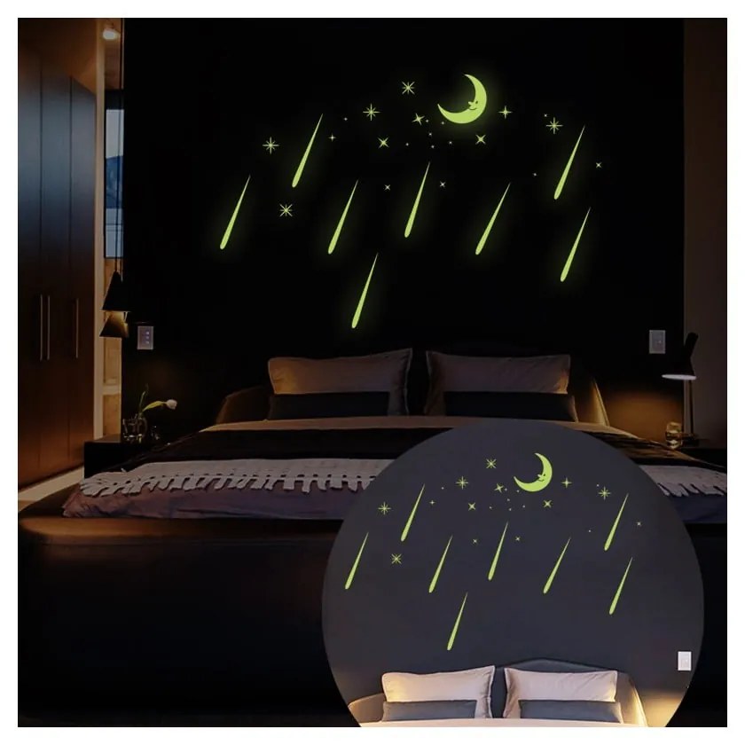 Naklejki ścienne świecące w ciemności Ambiance Moon And Falling Stars