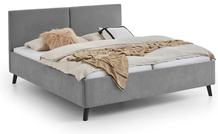 Szare tapicerowane łóżko dwuosobowe ze stelażem 160x200 cm Piano – Meise Möbel