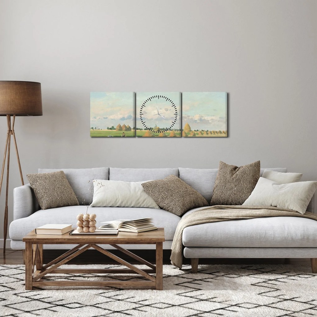 Obraz - Camille Pissarro, Landscape, Ile de France, reprodukcje (z zegarem) (90x30 cm)