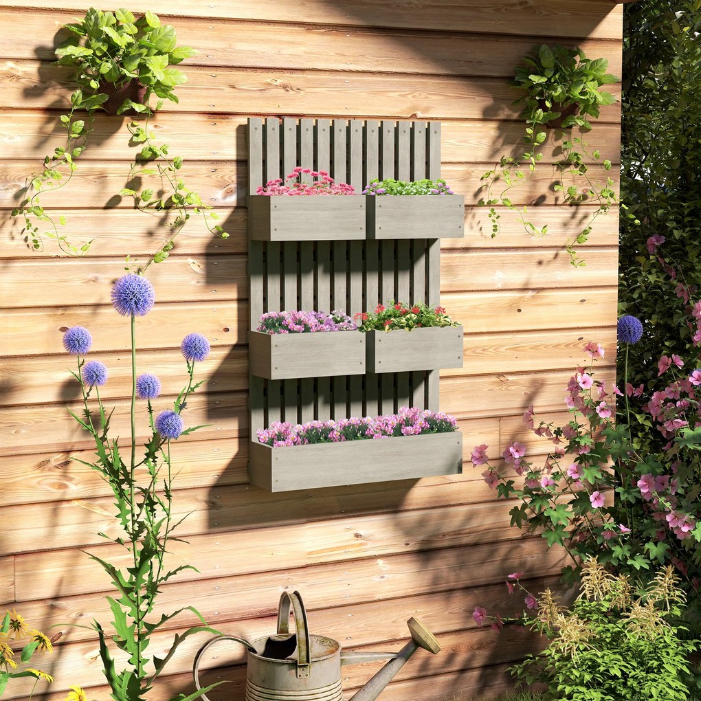 Outsunny Podwyższona grządka drewniana, regulowana z trejażem 60x16x100cm Szary | Aosom PL