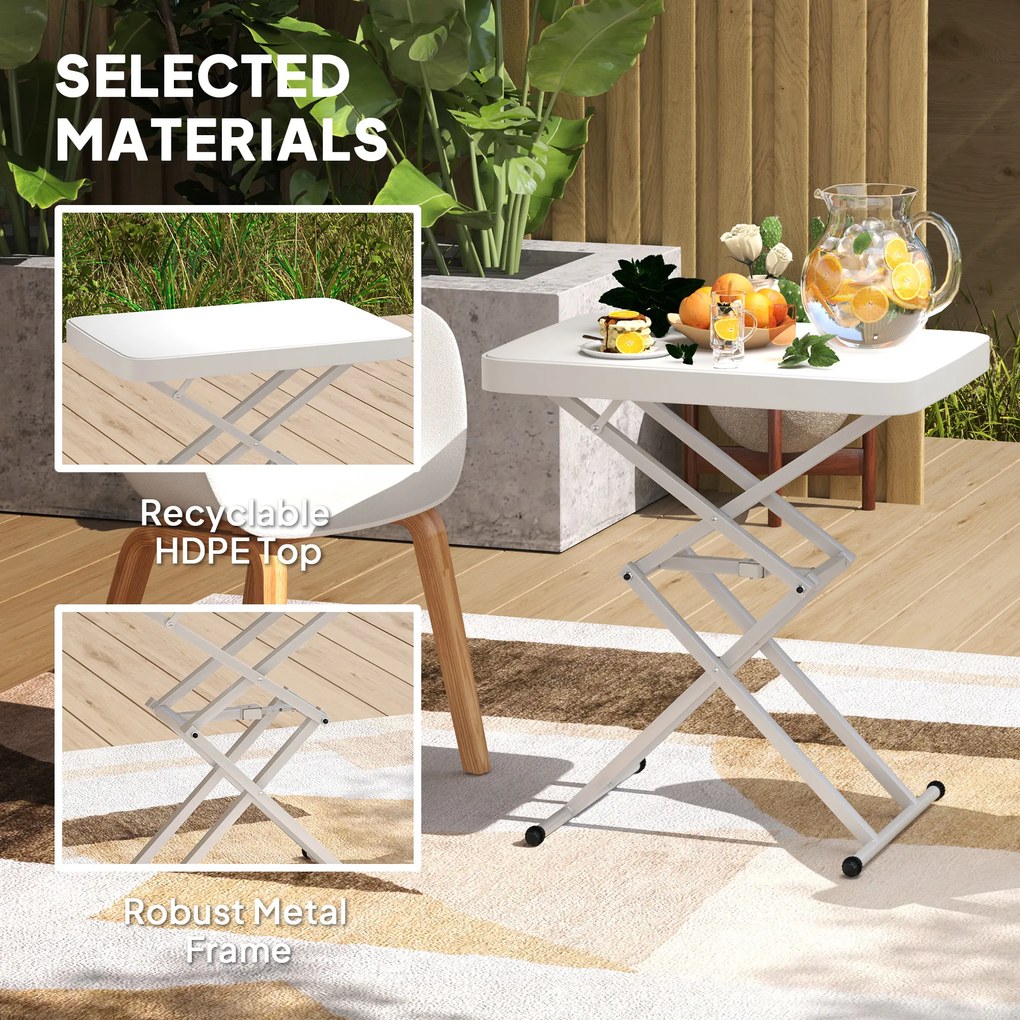 Outsunny Stolik ogrodowy, przenośny stół zewnętrzny z tworzywa sztucznego i metalu, stolik bistro, na taras, ogród, biały