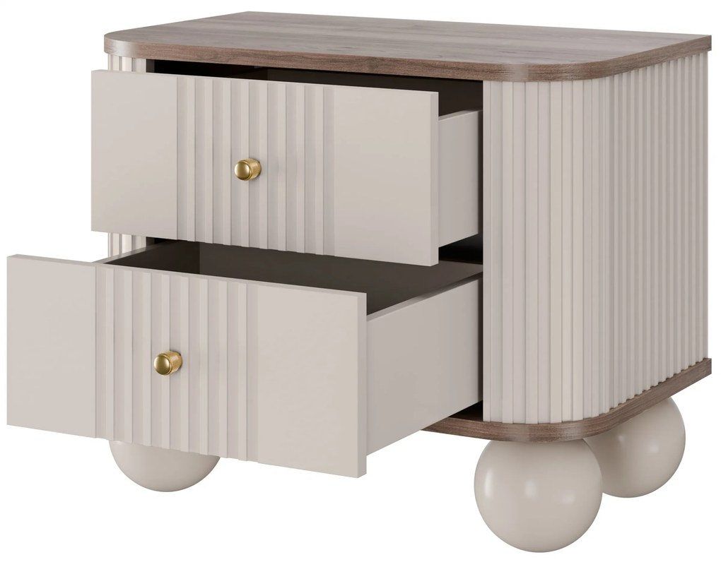 Zestaw szafek nocnych Vesper 56 cm - kaszmir / orzech / złote uchwyty / nogi kule