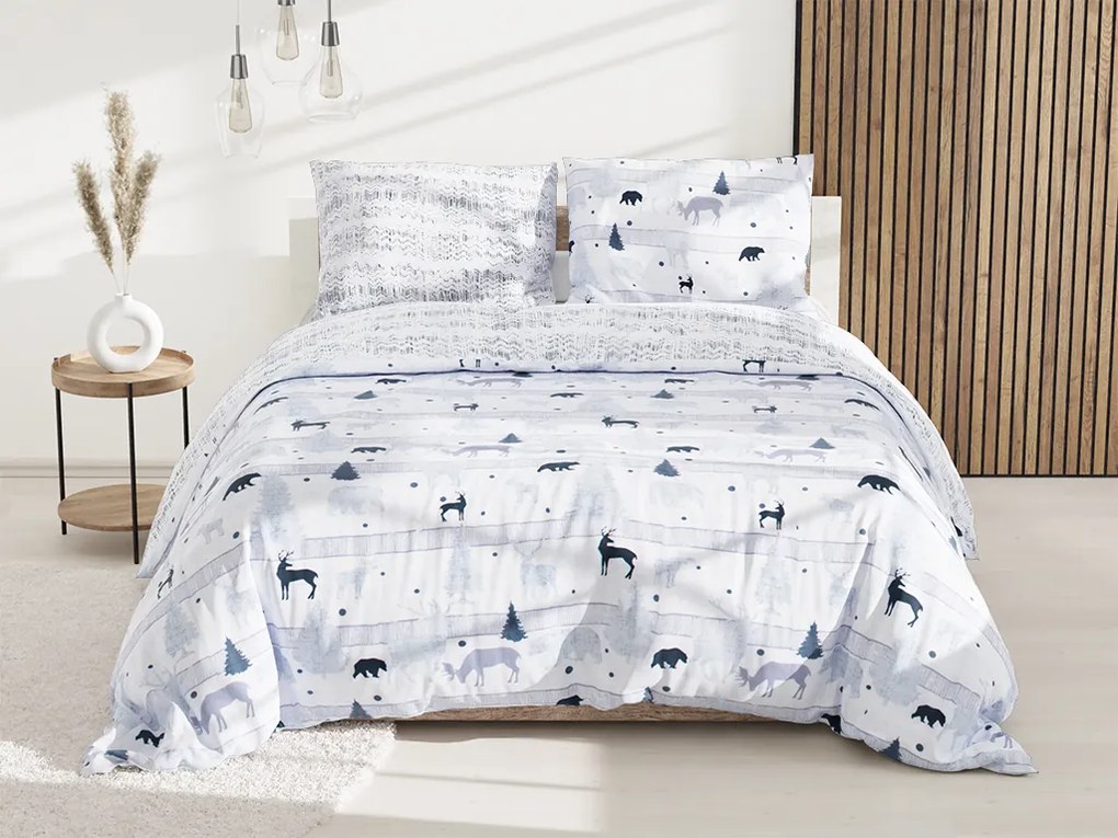 PrzytulneMieszkanie.pl PrzytulneMieszkanie.pl Bawełniana pościel Renforcé SOBI I DRZEWA biała Rozmiar pościeli: 70 x 90 cm | 140 x 200 cm