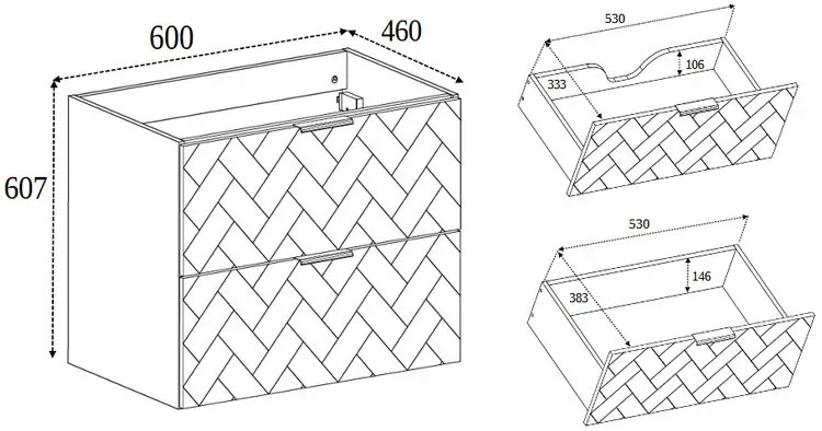 Biała wisząca szafka pod umywalkę z 2 szufladami 60 cm A9-A43
