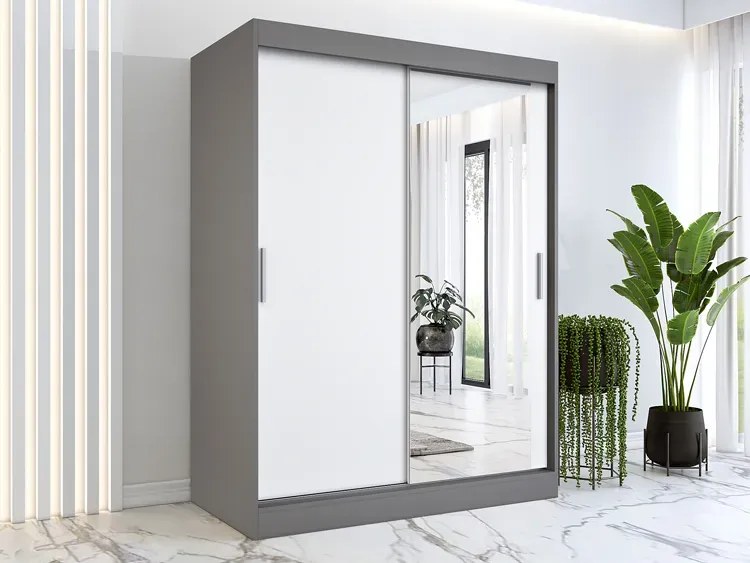Szafa przesuwna antracyt + biały 150 cm - Massi 4X
