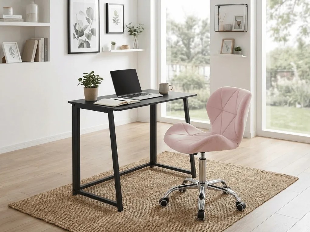 Zestaw do gabinetu ZARIMO stół 80x40 cm, czarny + fotel AVOLA VELVET, różowy