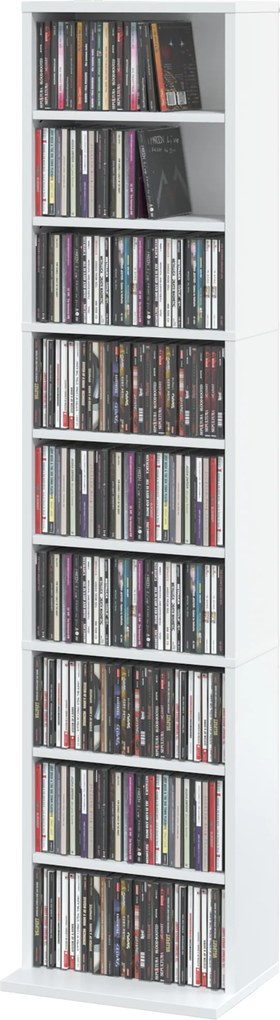 HOMCOM Regał na płyty CD/DVD, 9 poziomów, wąski regał stojący z 6 regulowanymi półkami, dla 260 płyt CD, Biały | Aosom PL