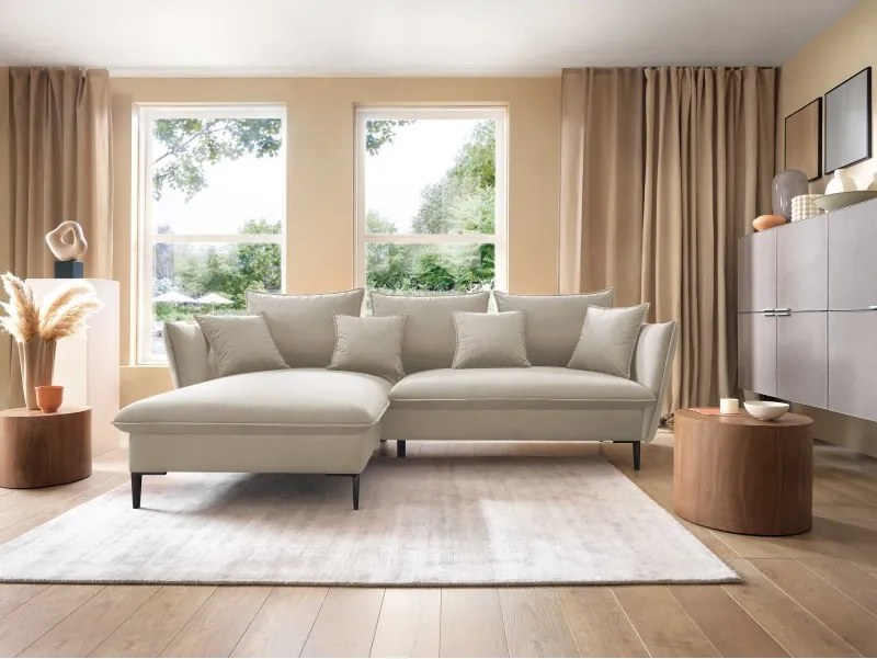 Narożnik GLOSS Lewostronny z funkcją spania, zestaw z poduszkami wolnostojący tkanina RIVIERA 38 Zielony WERSAL